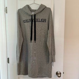 Calvin Klein Long-Sleeve Hooded Sweatshirt Dress - XL - Heather Gray